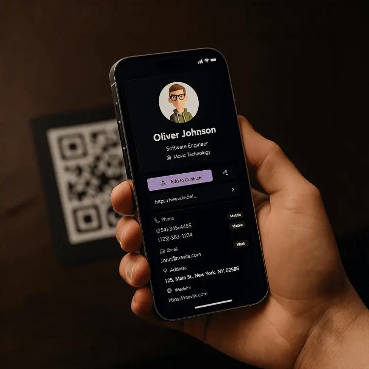 Close-up of a Linxle digital business card on a smartphone